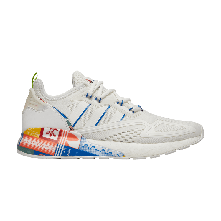 Adidas ZX 2K Boost 'Multi-Color Logos' — Cloud White/Blue/Orange