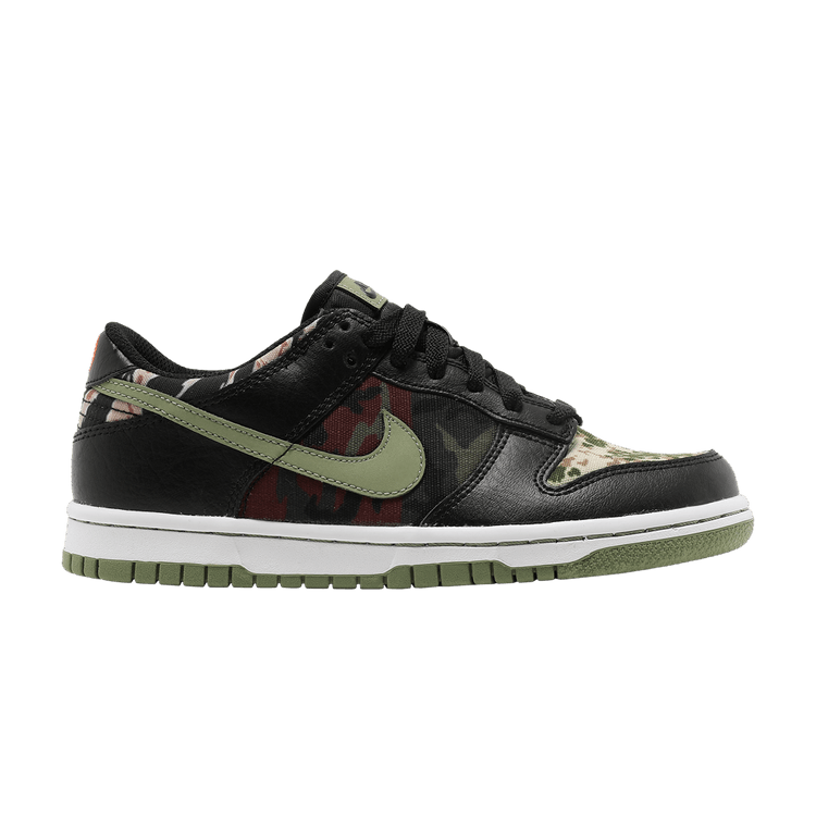 Nike Dunk Low SE GS 'Black Multi-Camo' — Black/Oil Green/White/Total Orange
