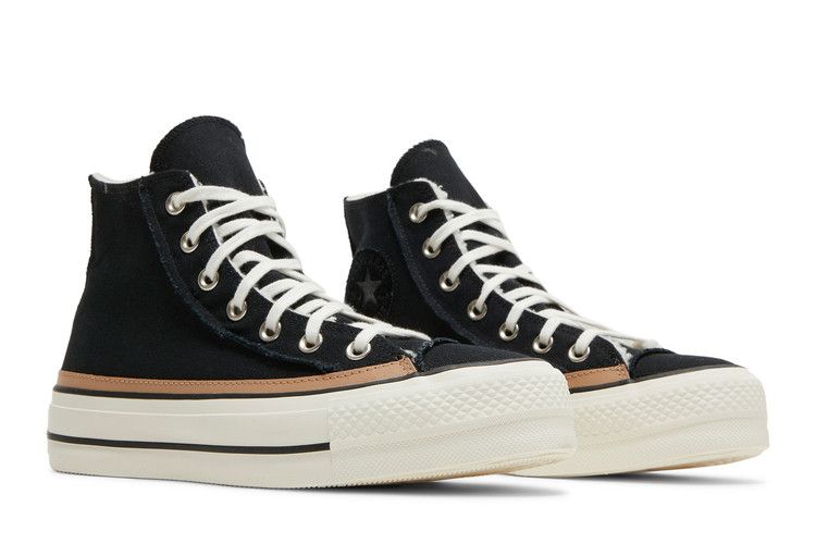 Converse Wmns Chuck Taylor All Star Raw Edge Platform High 'Black Champagne Tan' — Black/Egret/Champagne Tan