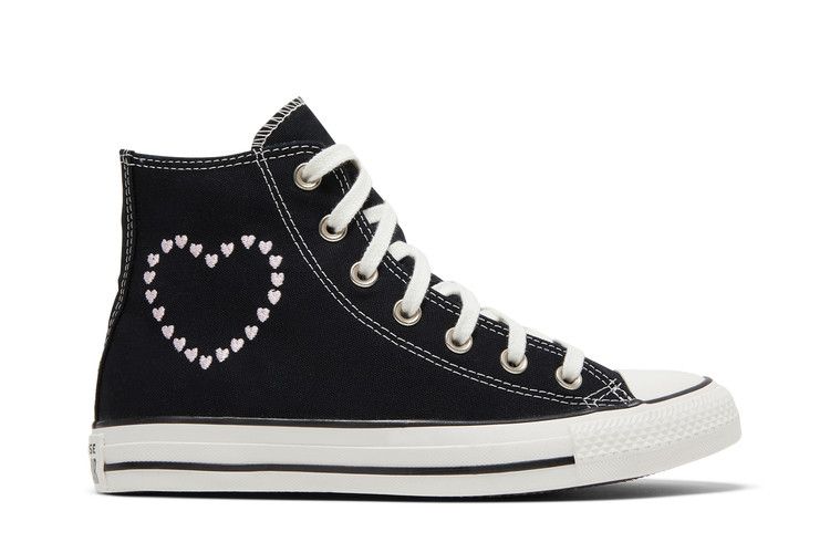 Converse Wmns Chuck Taylor All Star High 'Embroidered Hearts - Black' — Black/Vintage White