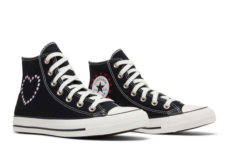 Converse Wmns Chuck Taylor All Star High 'Embroidered Hearts - Black' — Black/Vintage White