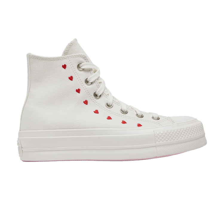 Converse Wmns Chuck Taylor All Star Lift Platform High 'Embroidered Hearts - White' — Vintage White/University Red