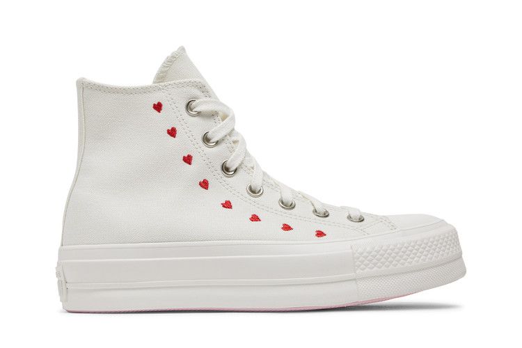 Converse Wmns Chuck Taylor All Star Lift Platform High 'Embroidered Hearts - White' — Vintage White/University Red