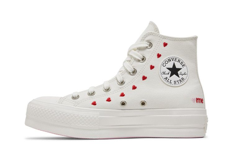 Converse Wmns Chuck Taylor All Star Lift Platform High 'Embroidered Hearts - White' — Vintage White/University Red