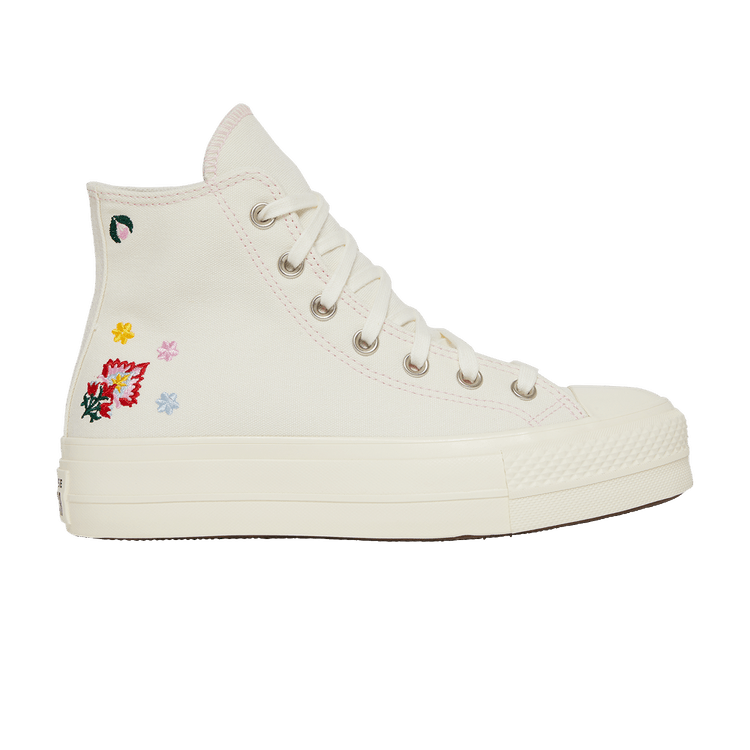 Converse Wmns Chuck Taylor All Star Lift Platform High 'Floral Embroidery - Egret' — Egret/Black/Pink Foam