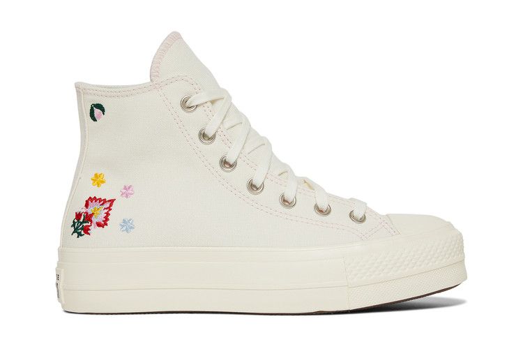 Converse Wmns Chuck Taylor All Star Lift Platform High 'Floral Embroidery - Egret' — Egret/Black/Pink Foam