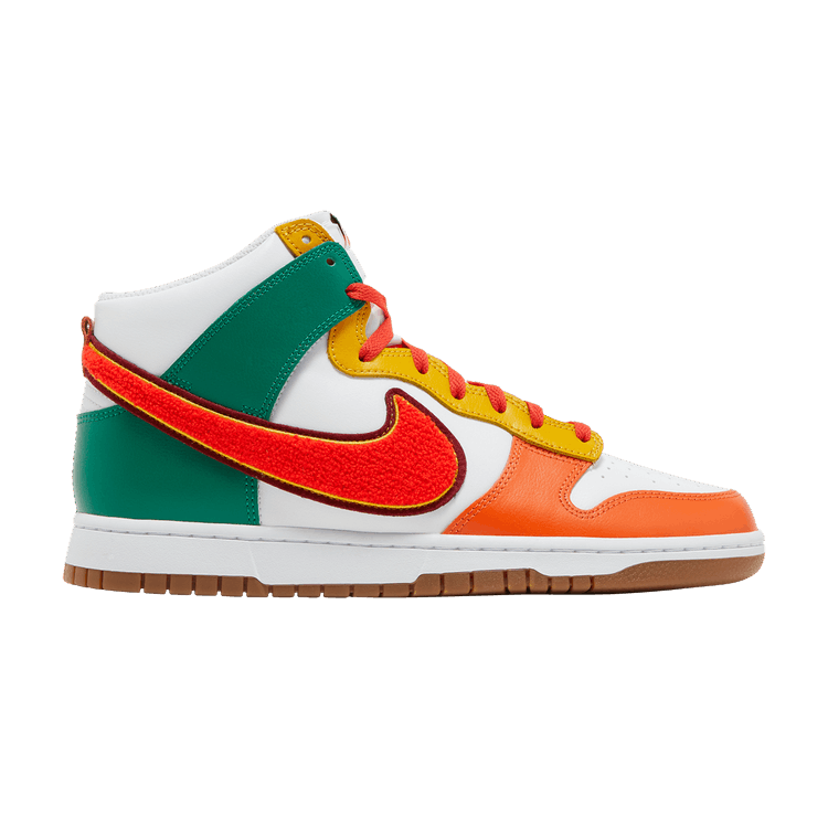 Nike Dunk High 'Chenille Swoosh' — White/Team Red/Malachite/Habanero Red