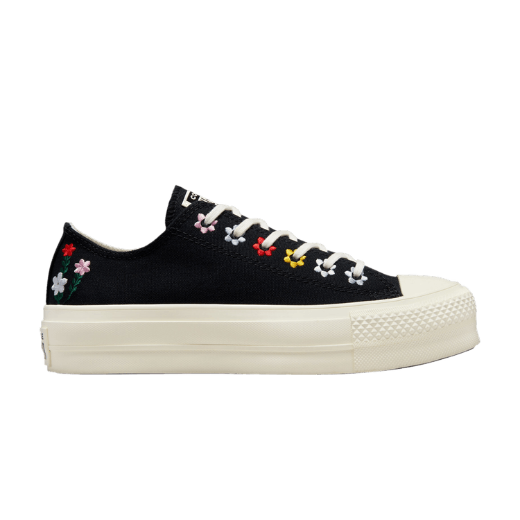 Converse Wmns Chuck Taylor All Star Lift Platform Low 'Floral Embroidery' — Black/Multi/Egret