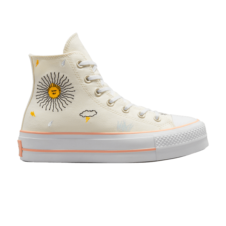 Converse Wmns Chuck Taylor All Star Lift Platform High 'Floral Embroidery' — Egret/Cheeky Coral/White