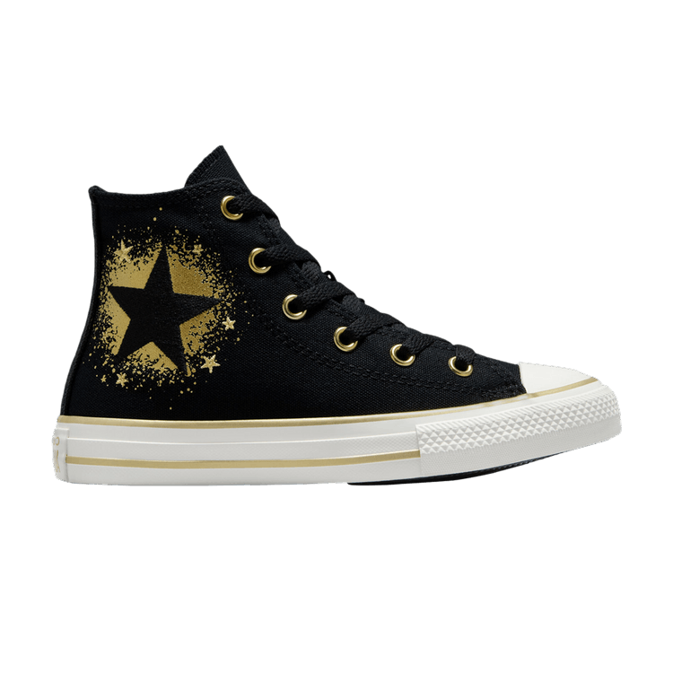 Converse Chuck Taylor All Star High PS 'Gold Stars - Black' — Black/Gold/White