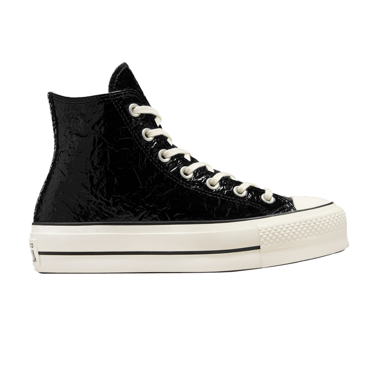 Converse Wmns Chuck Taylor All Star Lift Platform High 'Crinkled Leather - Black Egret' — Black/Egret/Black