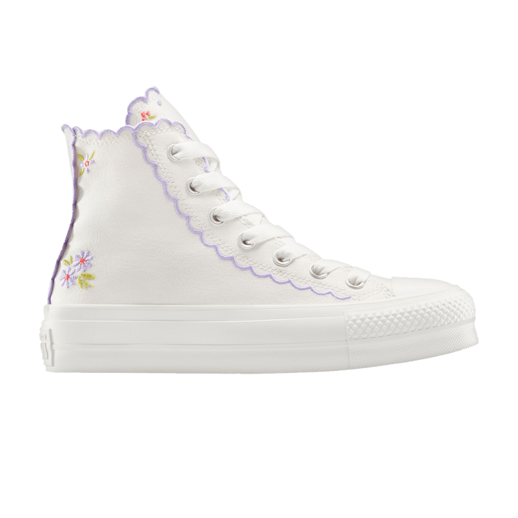 Converse Wmns Chuck Taylor All Star Lift Platform High 'Scalloped Edges Embroidered Flowers' — Vintage White/Violet Heat