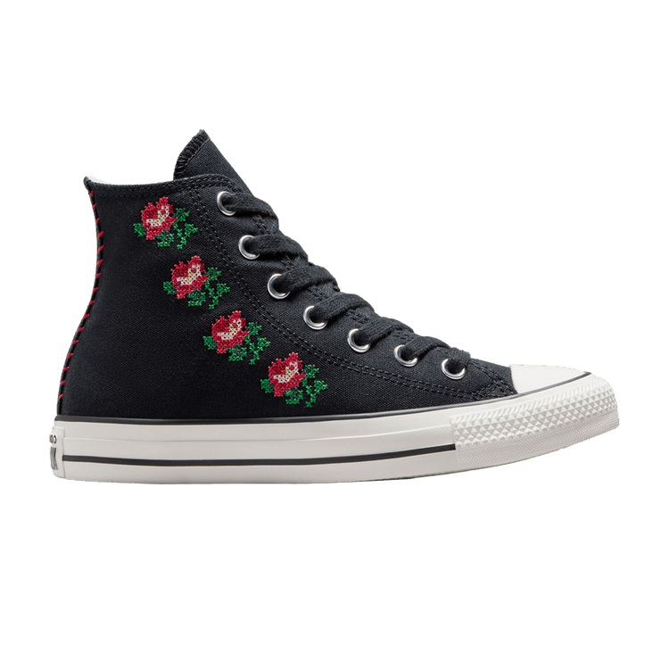 Converse Wmns Chuck Taylor All Star High 'Cross Stitch Roses' — Black/Light Jellyfish Jitter