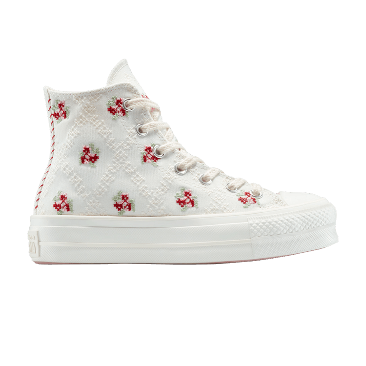 Converse Wmns Chuck Taylor All Star Lift Platform High 'Cross Stitch Roses' — Vintage White/Horizon Pink