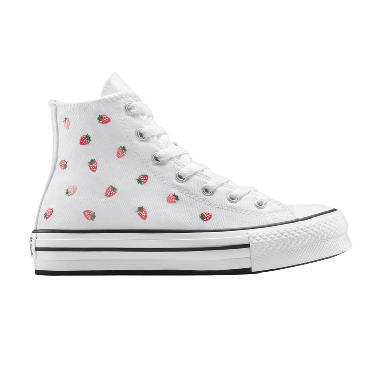 Converse Chuck Taylor All Star EVA Lift Platform High GS 'Embroidered Strawberries' — White/Soft Red/Watermelon Pink