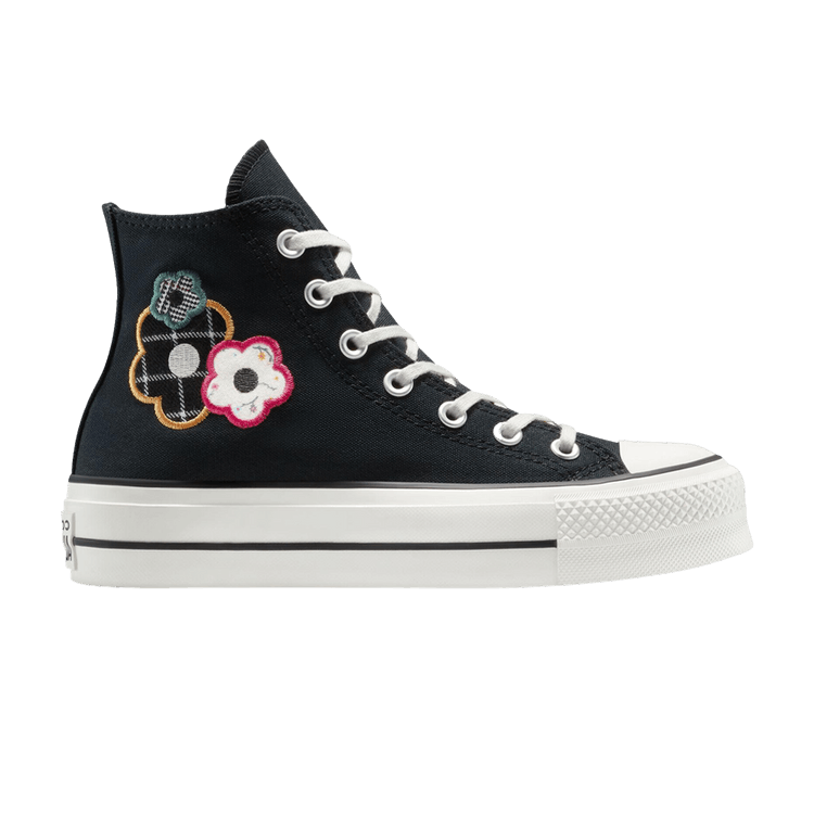Converse Wmns Chuck Taylor All Star Lift Platform High 'Floral Patchwork' — Black/White/Sunny Angle