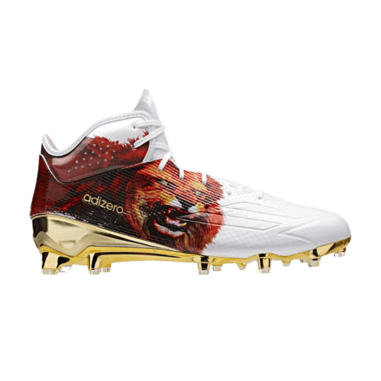 Adidas Adizero 5-Star 5.0 Uncaged Mid 'Lion' — Footwear White/Footwear White/Metallic Gold