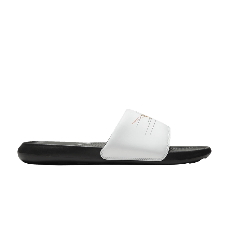 Nike Victori One Printed Slide 'White Metallic Gold' — Summit White/Orange/Black/Metallic Gold