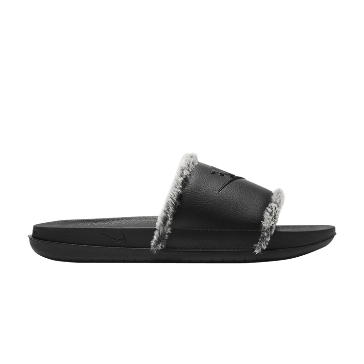 Nike Wmns OffCourt Leather Slide 'Black Fur' — Black/Black/Black