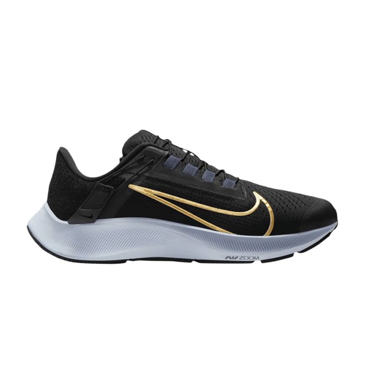 Nike Wmns Air Zoom Pegasus 38 FlyEase Wide 'Black Metallic Gold Coin' — Black/Thunder Blue/Ashen Slate/Metallic Gold Coin