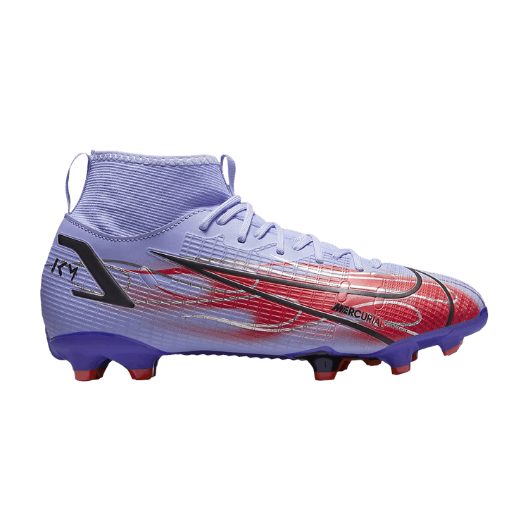 Kylian Mbappé x Nike Mercurial Superfly 8 Academy MG GS 'Flames' — Light Thistle/Indigo Burst/Bright Crimson/Metallic Silver
