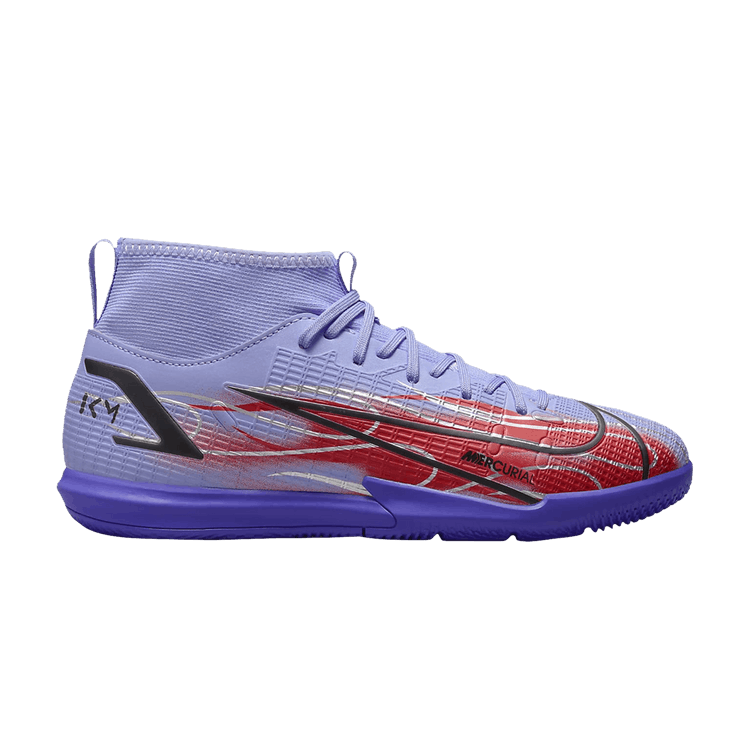 Nike Kylian Mbappé x Mercurial Superfly 8 Academy IC GS 'Flames' — Light Thistle/Indigo Burst/Bright Crimson/Metallic Silver