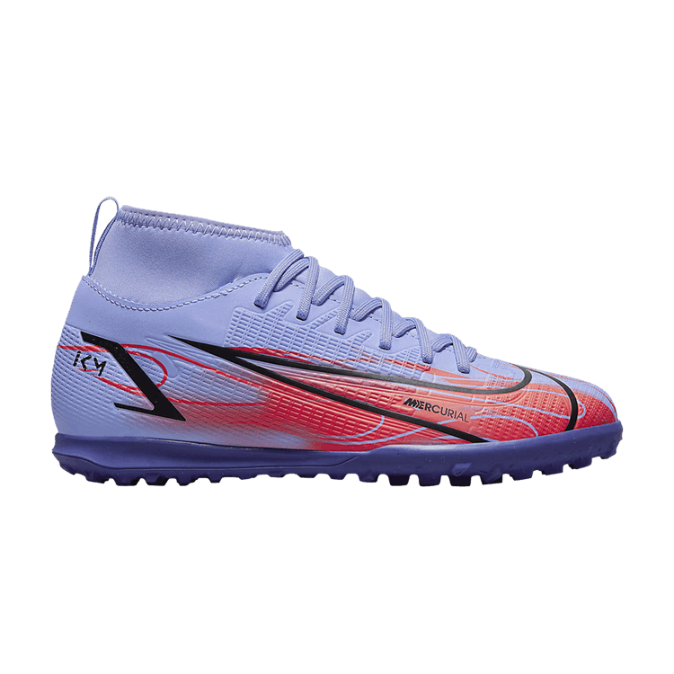 Kylian Mbappé x Nike Mercurial Superfly 8 Club TF GS 'Flames' — Light Thistle/Indigo Burst/Bright Crimson/Metallic Silver