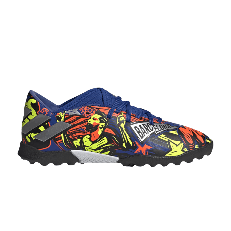 Adidas Nemeziz Messi 19.3 Turf J 'The Journey' — Royal Blue/Silver Metallic/Solar Yellow