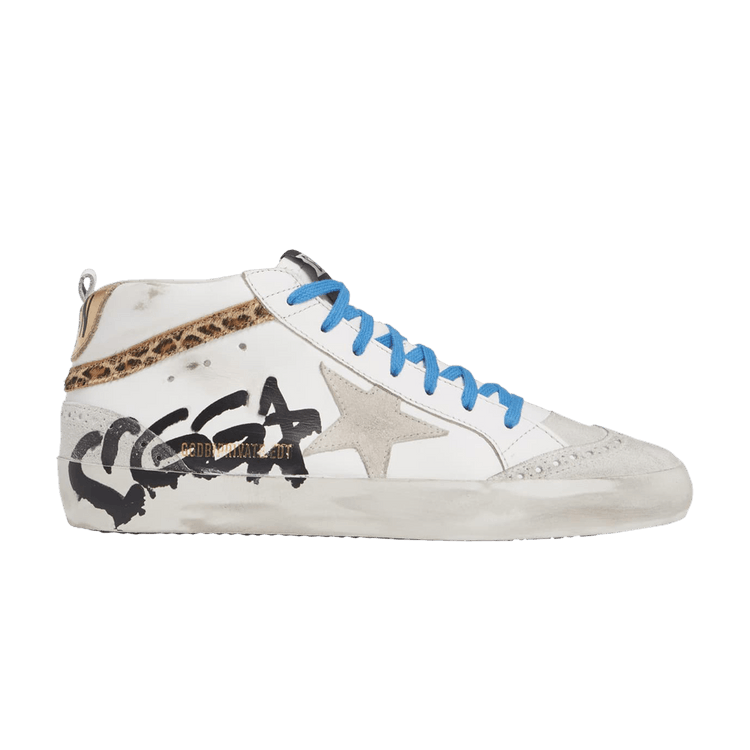 Golden Goose Mid Star 'Graffiti Logo' — White/Leopard
