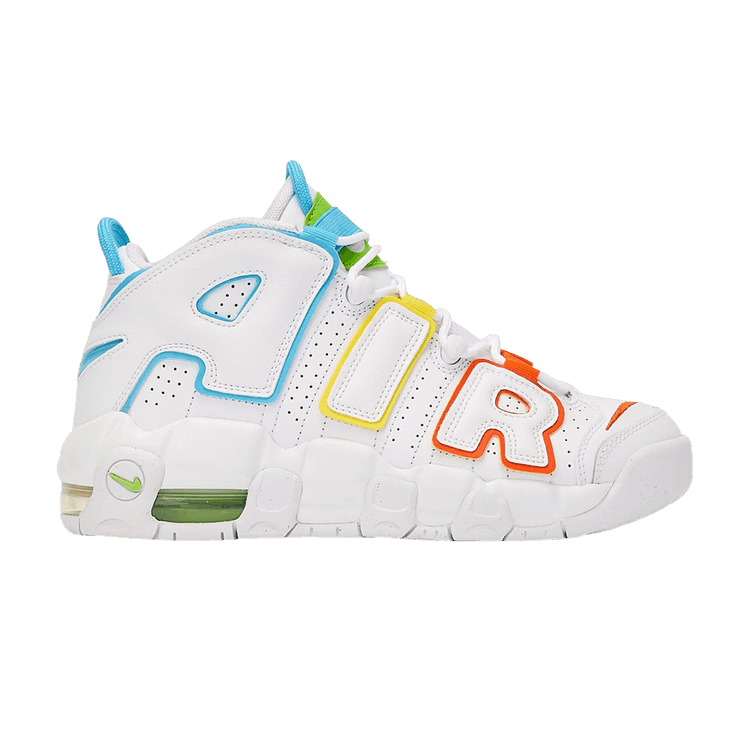 Nike Air More Uptempo PS 'White Rainbow' — White/Opti Yellow/Safety Orange/Baltic Blue