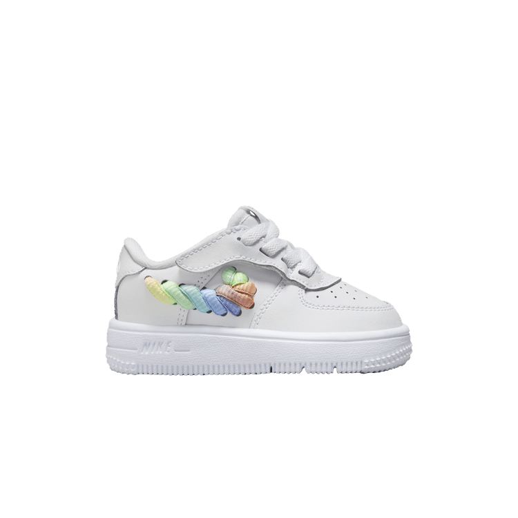 Nike Force 1 Low LV8 EasyOn TD 'Rainbow Lace Swoosh' — White/Terra Blush/Vapour Green/Multi-Color