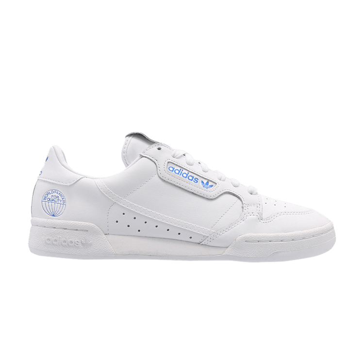 Adidas Continental 80 'World Famous for Quality' — White/White/Bluebird
