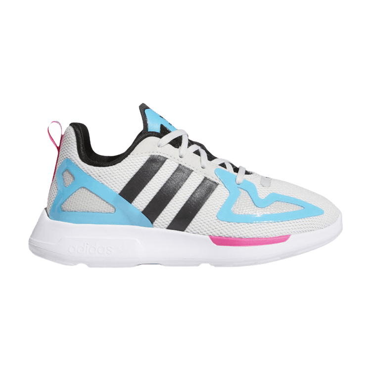 Adidas ZX 2K Flux Little Kid 'White Signal Cyan' — Grey/Core Black/Signal Cyan