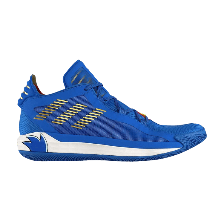 Sonic the Hedgehog x adidas Dame 6 'Chasing Rings' — Glow Blue/Scarlet/Shock Yellow