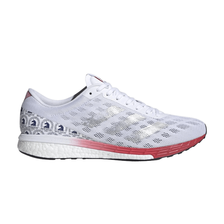 Adidas Adizero Boston 9 'White Scarlet' — Cloud White/Silver Metallic/Scarlet