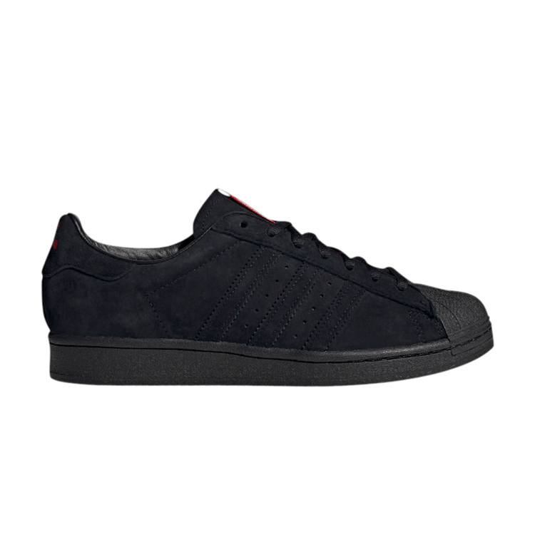 Thrasher x adidas Superstar ADV 'Black Scarlet' — Core Black/Scarlet/Gold Metallic