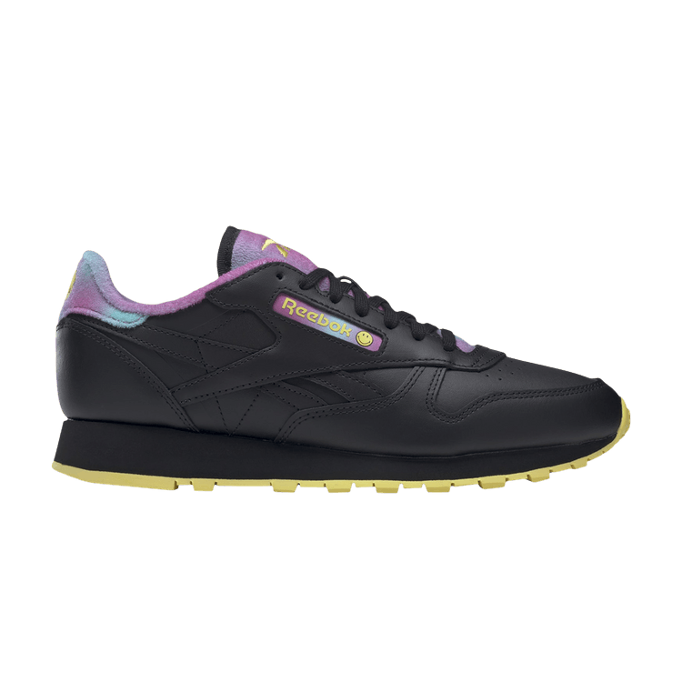 Smiley x Reebok Classic Leather '50th Anniversary - Black' — Core Black/Stinger Yellow/Ultraberry