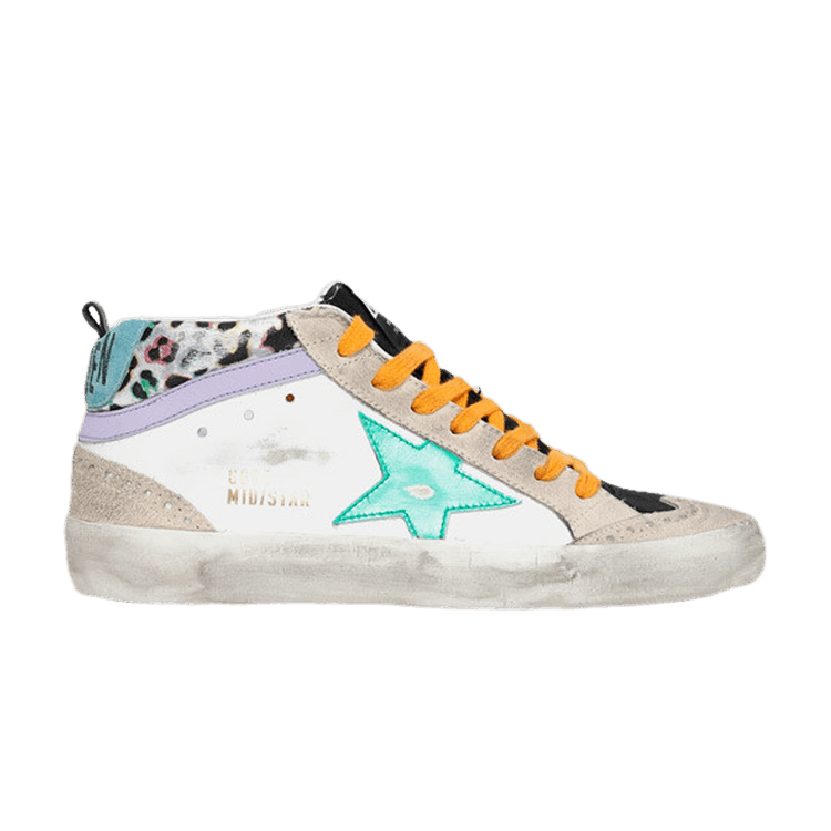 Golden Goose Wmns Mid Star 'Animal Print' — White/Teal/Multi-Color