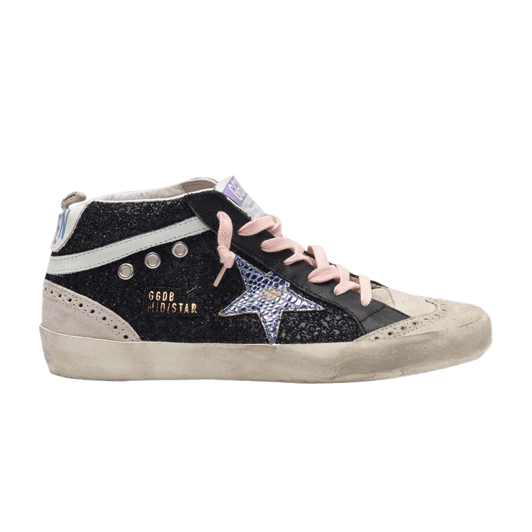 Golden Goose Wmns Mid Star 'Black Glitter Iridescent' — Black/Light Blue