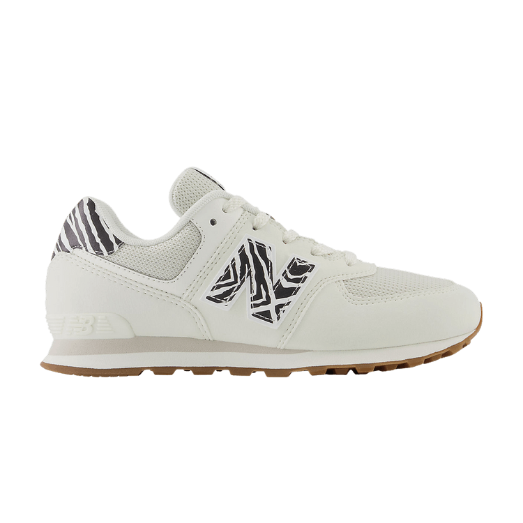 New Balance 574 Big Kid Wide 'Sea Salt Zebra' — Sea Salt/Black/Stone Pink