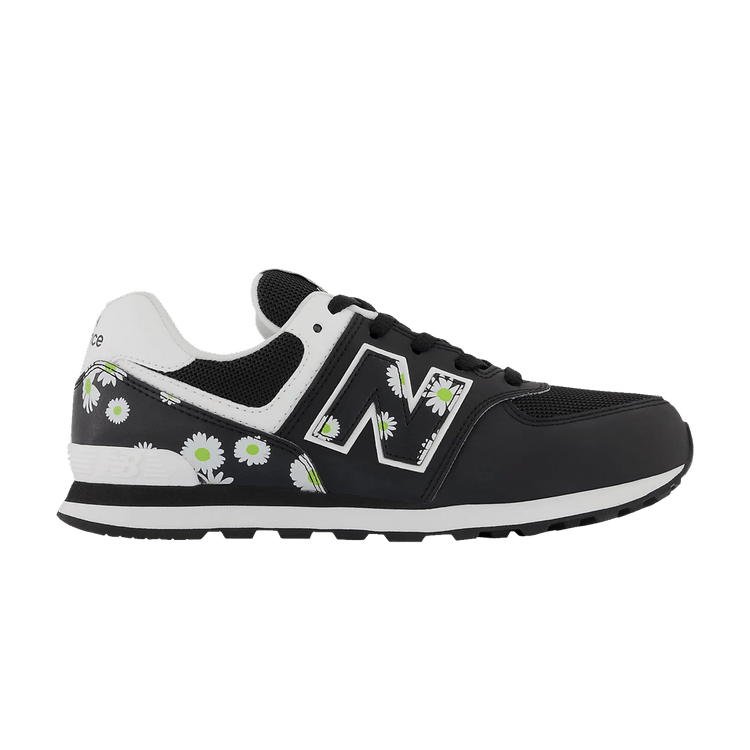 New Balance 574 Big Kid 'Black Florals' — Black/Lemonade