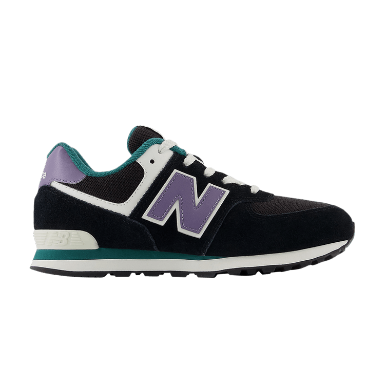 New Balance 574 Big Kid Wide 'Black Teal Mercury' — Black/Mercury/Vintage Teal