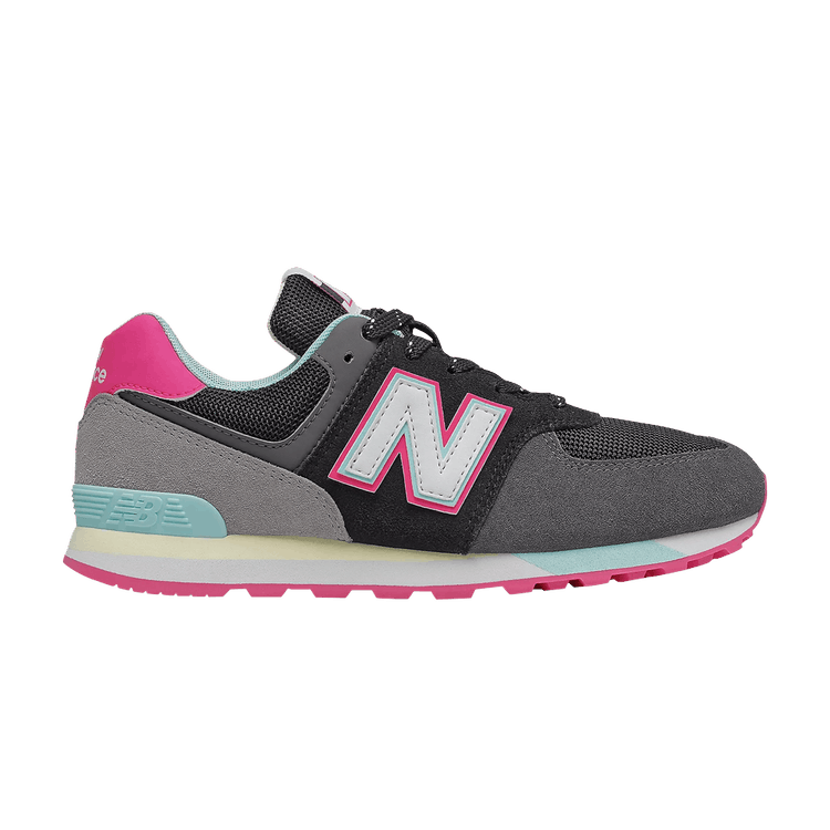 New Balance 574 Big Kid Wide 'Black Pink Glow' — Black/Pink Glow