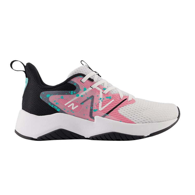 New Balance Rave Run v2 Big Kid 'White Real Pink Paint Splatter' — White/Real Pink/Black