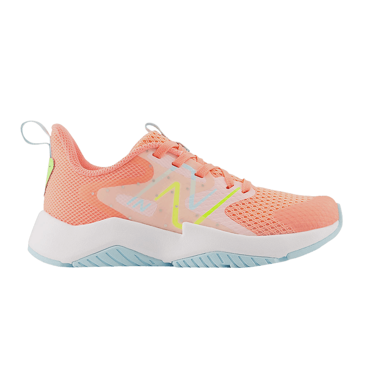 New Balance Rave Run v2 Big Kid Wide 'Grapefruit Hi-Lite' — Grapefruit/Bleach Blue/Hi-Lite