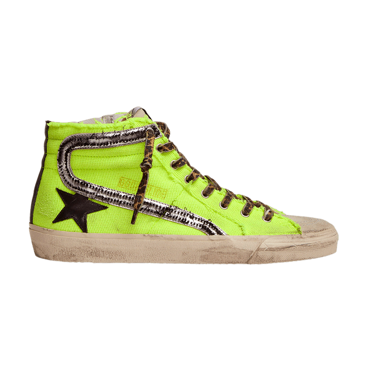 Golden Goose Slide Sneaker 'Dream Maker - Leopard Print Laces' — Fluorescent Yellow/Black