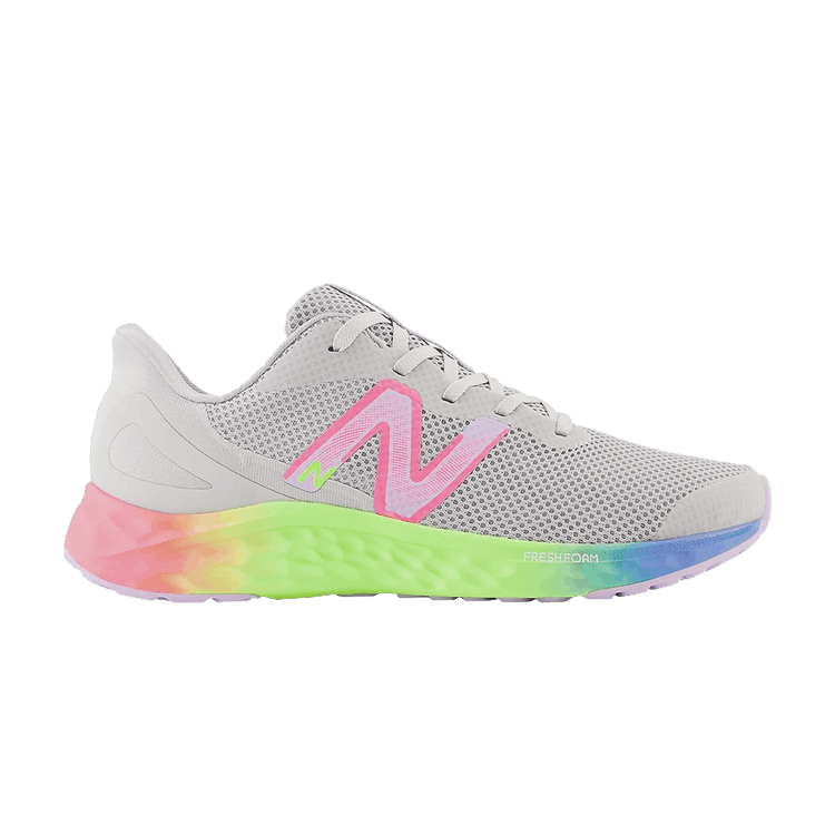 New Balance Fresh Foam Arishi v4 Big Kid 'Light Aluminum Rainbow' — Light Aluminum/Cyber Lilac/Neon Pink