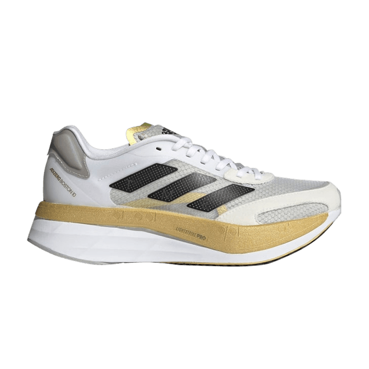 Adidas Wmns Adizero Boston 10 TME 'White Gold Metallic' — Cloud White/Core Black/Grey Two