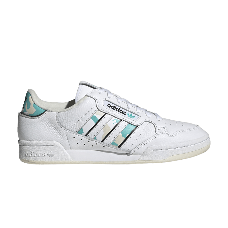 Adidas Continental 80 Stripes 'White Aqua Camo' — Cloud White/Core Black/Off White