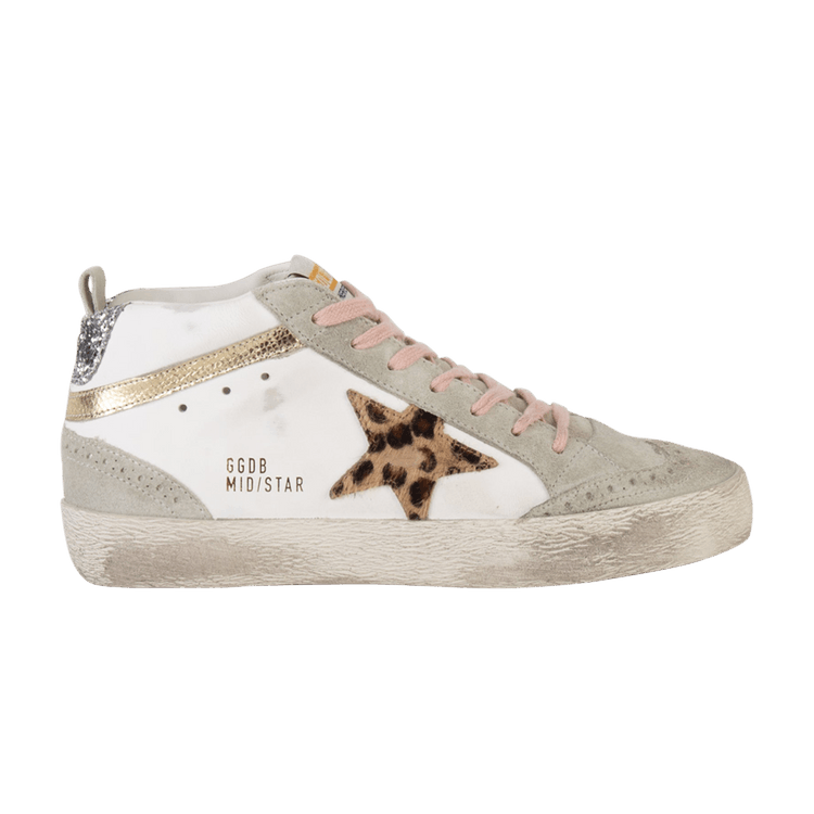 Golden Goose Wmns Mid Star 'White Beige Leopard' — White/Beige/Ice/Platinum